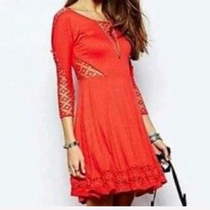Free People red crochet cutout dress